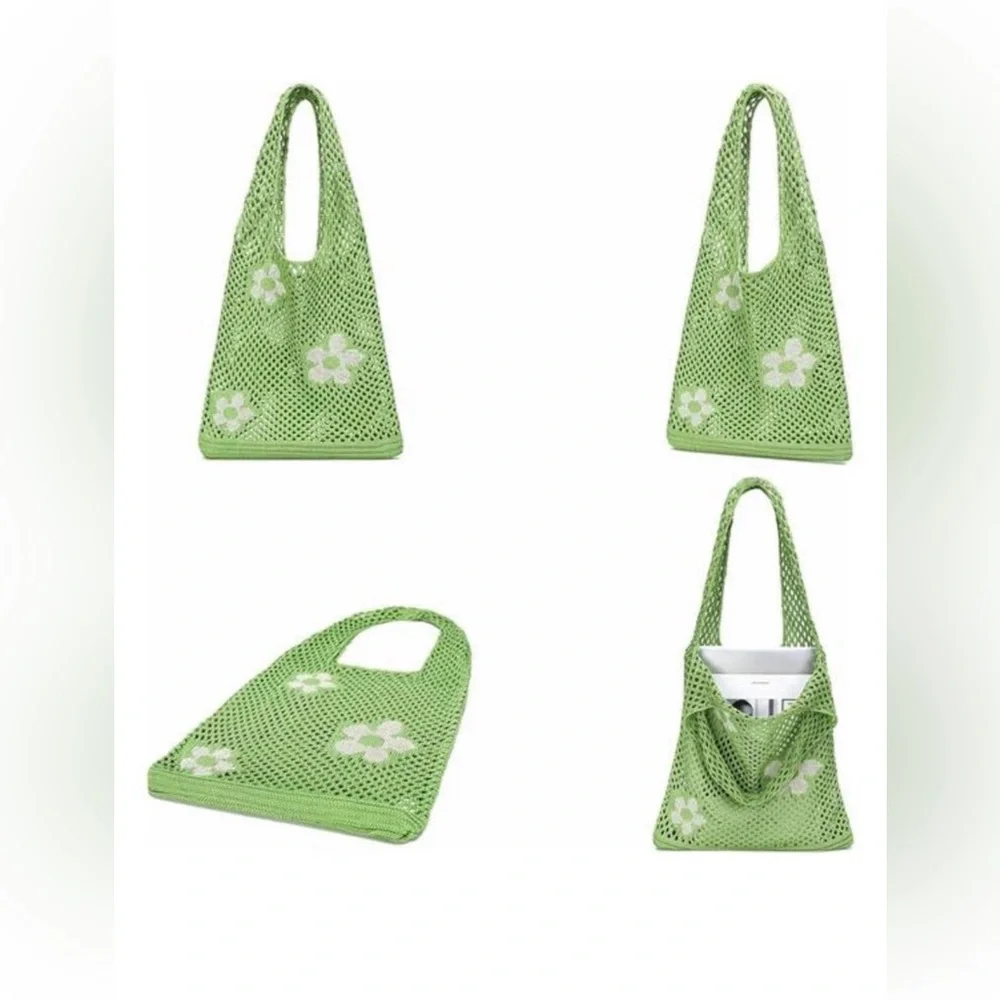 Women's Crochet Beach Bag Tote Small Knit Bag Summer Shoulder Green